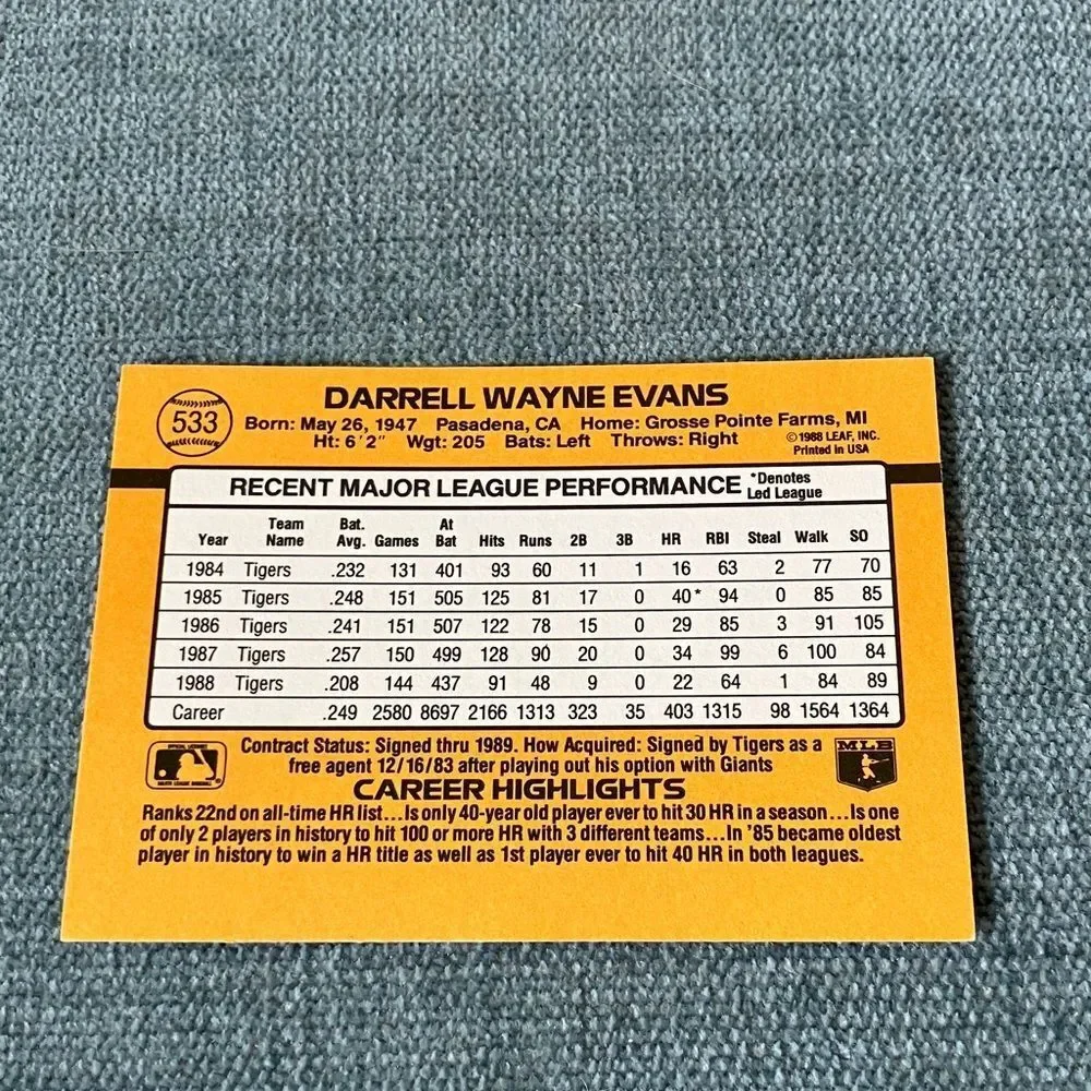 1989 Donruss Detroit Tigers Baseball Card Trading Card